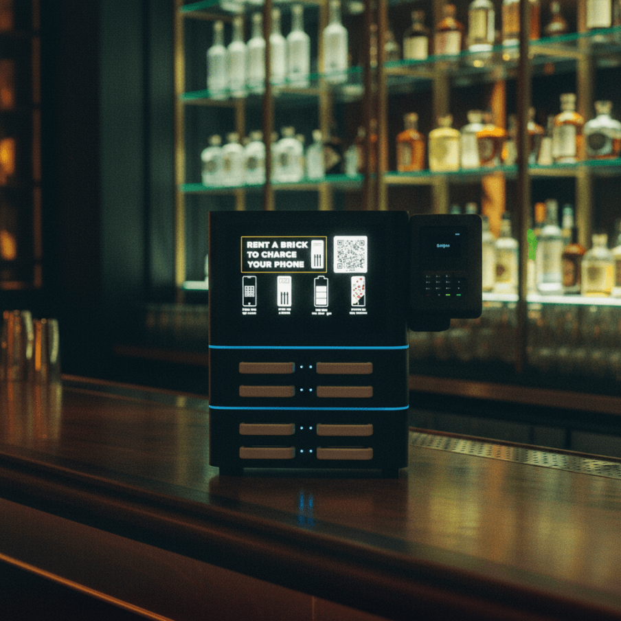 A hand getting a Brick power bank from a station