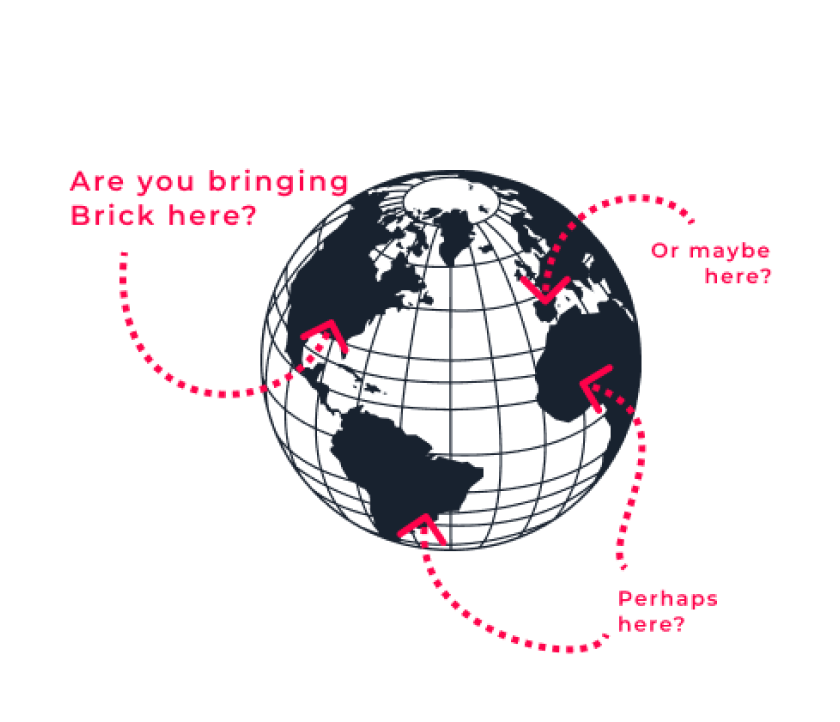 Светски глобус со индикации за тоа каде работи Брик