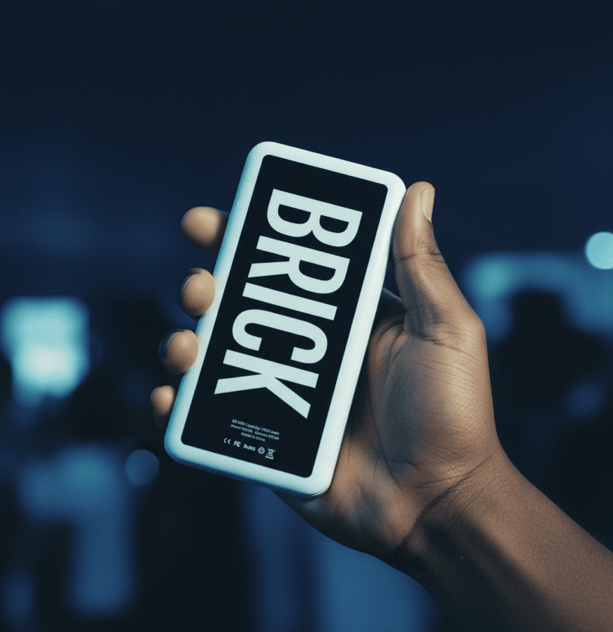 A hand holding a Brick powerbank
